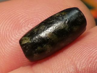 Ancient Indus Black Green Jasper Bead 13.  6 By 6.  9 Mm Gorgeous Bead Hole