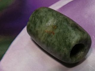 Ancient Pre - Columbian Mesoamerican Deep Green Jade Bead 24.  1 By 15 Mm