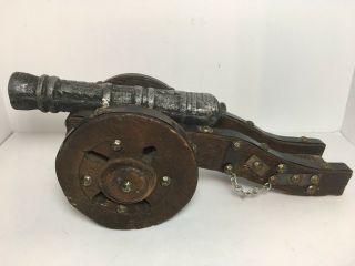 Vintage Wood Cannon Cast Metal Spanish Revival Decorative Mcm Home Decor 14.  25”