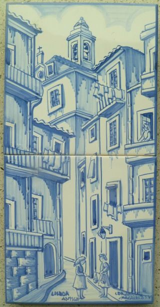 Vintage 2 Blue & White Hand Painted Tiles: Lisboa Antiga: Ler.  Art.  De Carcavelos