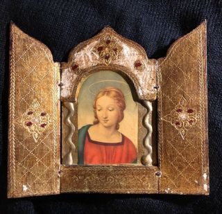 Vintage Triptych Italian Florentine Gilt Fra Filippo Lippi Madonna