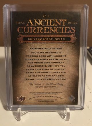 2019 Upper Deck Goodwin Champions Ancient Currencies Greek Coin Relic Wow 2