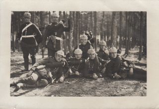 Wwi Rppc Photo German 7th Regiment Spiked Helmets W/ Binoculars 27