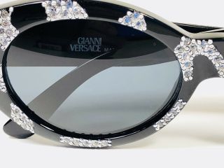 Vintage Versace 480 Sunglasses Cat Eye Swarovski Crystal Medusa Rare Italy Glam 2