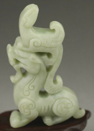 Chinese Old Natural Jade Hand - Carved Double Dragon Statue Pendant 2.  9 Inch