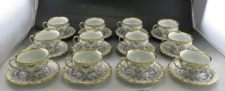 24pc Antique C1845 Kpm German Porcelain China Blue Gold Tea Cups & Saucers