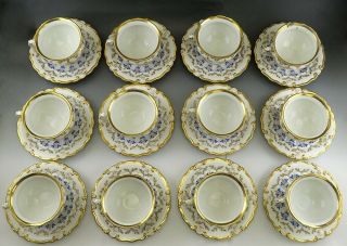 24pc Antique c1845 KPM German Porcelain China Blue Gold Tea Cups & Saucers 3