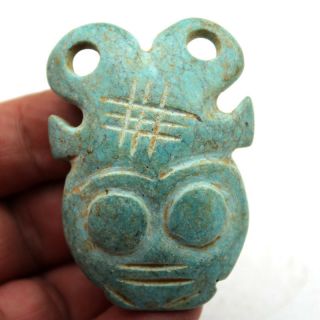 Y479 Ancient Hongshan Culture Turquoise Jade Sun God Mask Amulet Pendant 2.  4 "