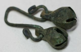 Ancient Viking Bronze Pendant Amulet Double Bells Great Save