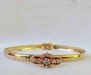 Estate 14k Yellow Gold Omega Link Bracelet With Diamonds 7.  25 " Long 13 Grams