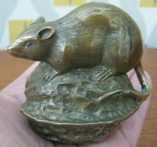 Lost Wax / Hot Cast Bronze Of A Rat On A Walnut Japanese Meiji Style 2