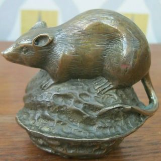 Lost Wax / Hot Cast Bronze Of A Rat On A Walnut Japanese Meiji Style 3