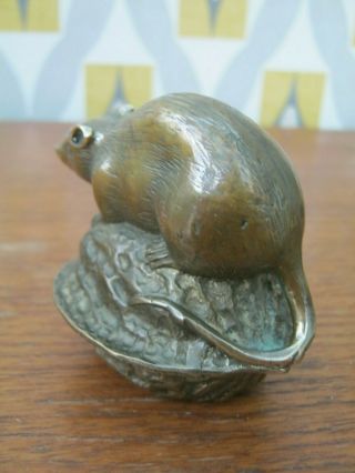 Lost Wax / Hot Cast Bronze Of A Rat On A Walnut Japanese Meiji Style 5