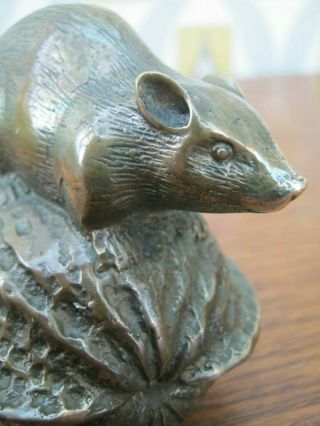 Lost Wax / Hot Cast Bronze Of A Rat On A Walnut Japanese Meiji Style 6