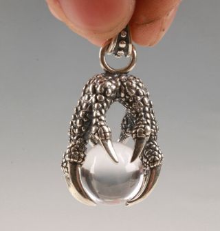China 925 Silver Crystal Handmade Carving Dragon Claw Pendant Exclusive Custom