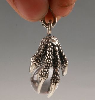 CHINA 925 SILVER CRYSTAL HANDMADE CARVING DRAGON CLAW PENDANT EXCLUSIVE CUSTOM 2