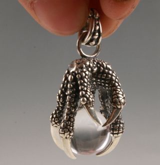 CHINA 925 SILVER CRYSTAL HANDMADE CARVING DRAGON CLAW PENDANT EXCLUSIVE CUSTOM 3
