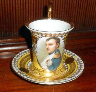 Antique 1890 - 1920 French Porcelain Napoleon Cup And Saucer