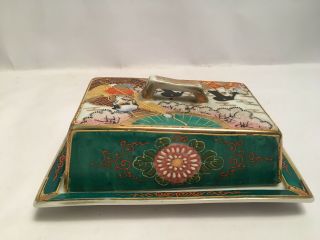 Vintage Antique Hand Painted Samurai Butter Dish Japan 4