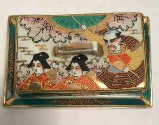 Vintage Antique Hand Painted Samurai Butter Dish Japan 6