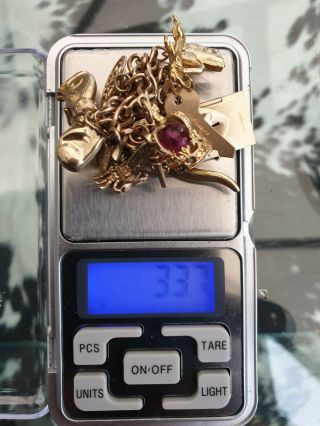Retro 9ct Gold Charm Bracelet With Charms 33.  7 Grams As Per Picture