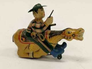 Vtg 1960 ' s Alps Japan Tin Litho Wind Up Cowboy On Horse Toy 2