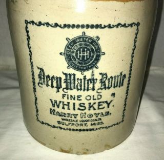 ANTIQUE DEEP WATER ROUTE WHISKEY GULFPORT MISSISSIPPI MS STONEWARE JUG LIQUOR 2
