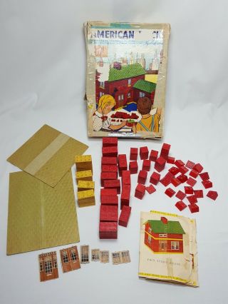 Vintage Halsam Wood American Bricks Toy Set No.  60/1 Box & Instructions