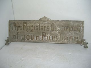 Antique Cash Register Brass Topper Sign,  Nickel Plate