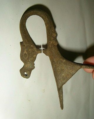 Antique Salvage Cast Iron Corner Bracket Gargoyle Head Hook Lamp Roof Finial