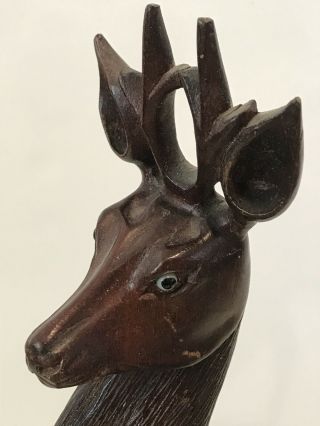 Antique Hand Carved Chinese Deer Stag Sculpture Signed 12.  5” Glass Or Bone Eyes 5