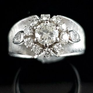 Vintage Diamond 14k White Gold Ring Cocktail Or Fashion Retro Mid Century Gift