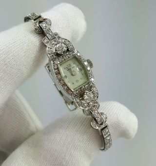 Hamilton Platinum 2.  5ct,  Diamond Loaded Watch Antique Lady 