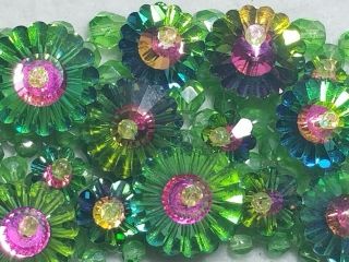 Coppola e Toppo 1960 ' s Murano Glass Cut Green & Dicroic Flowers Choker Necklace 10