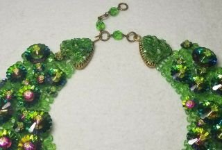 Coppola e Toppo 1960 ' s Murano Glass Cut Green & Dicroic Flowers Choker Necklace 2