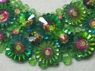 Coppola e Toppo 1960 ' s Murano Glass Cut Green & Dicroic Flowers Choker Necklace 3