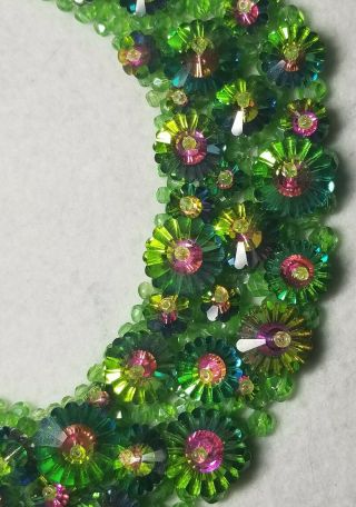 Coppola e Toppo 1960 ' s Murano Glass Cut Green & Dicroic Flowers Choker Necklace 4