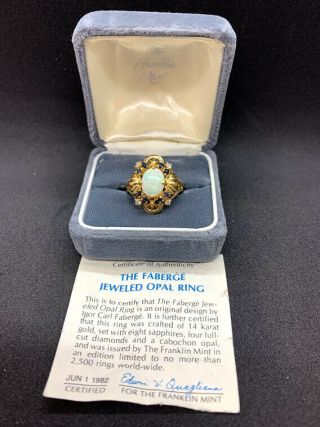 Vinatge,  Faberge Jeweled Opal Ring,  14k Yellow Gold