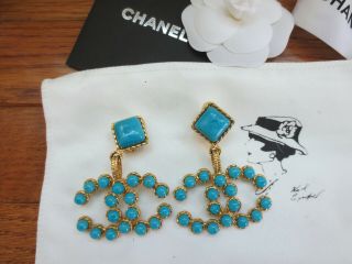 Chanel Clip On Earrings Turquoise Gold France 100 Auth
