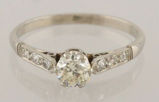 Vintage Platinum Round Diamond (0.  35pts) Solitaire Ring Size M 1/2
