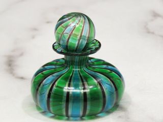 Older Murano Blue Green Glass Striped Swirled Perfume Scent Bottle & Stopper 2