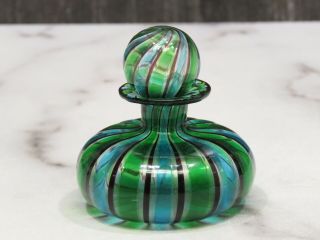 Older Murano Blue Green Glass Striped Swirled Perfume Scent Bottle & Stopper 3