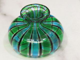 Older Murano Blue Green Glass Striped Swirled Perfume Scent Bottle & Stopper 5