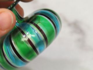 Older Murano Blue Green Glass Striped Swirled Perfume Scent Bottle & Stopper 7