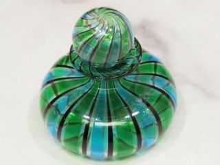 Older Murano Blue Green Glass Striped Swirled Perfume Scent Bottle & Stopper 8
