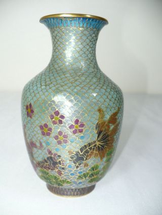 Antique Plique A Jour / Glass Cloisonne Floral /fish Vase Collectible - L@@k