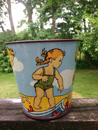 Vintage Ohio Art Tin Metal Toy Sand Beach Pail Collectible Water Play Bucket