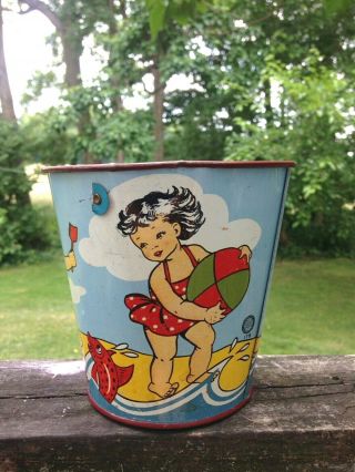 vintage ohio art tin metal toy sand beach pail collectible water play bucket 3