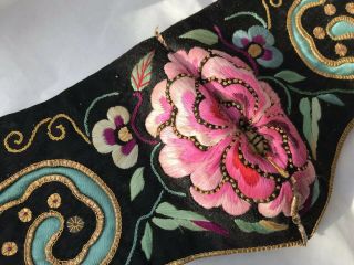 Estate Antique Chinese Silk Embroidered Panel For Bound Feet Lotus Shoes 3