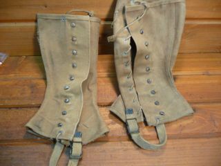 Vintage Wwi Era Us Army Spats Canvas Khaki Gaiters Leggings Boot Covers Size 4